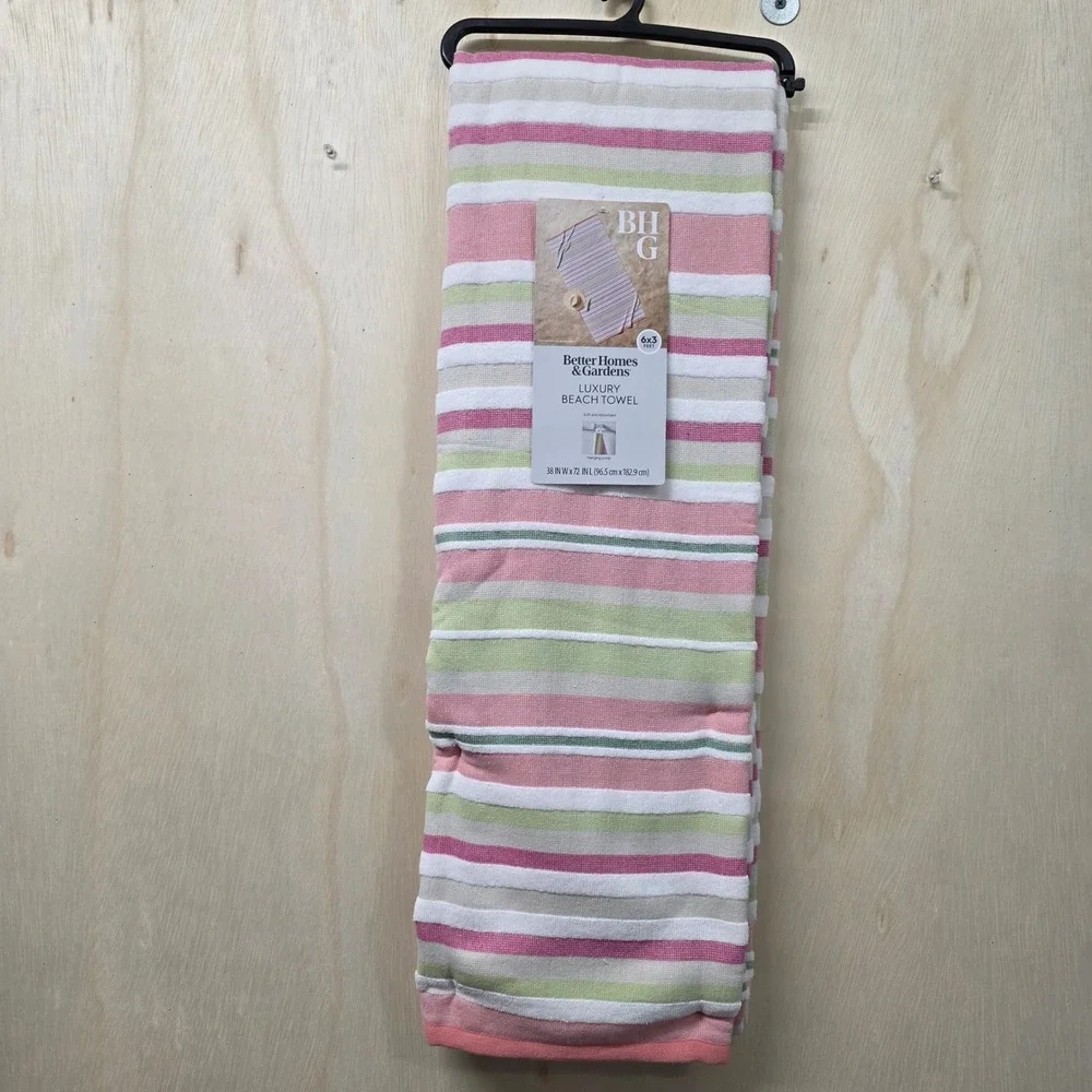 Better Homes & Gardens Luxury Beach Towel Pink Green St. Tropez Stripe 38x72 NEW